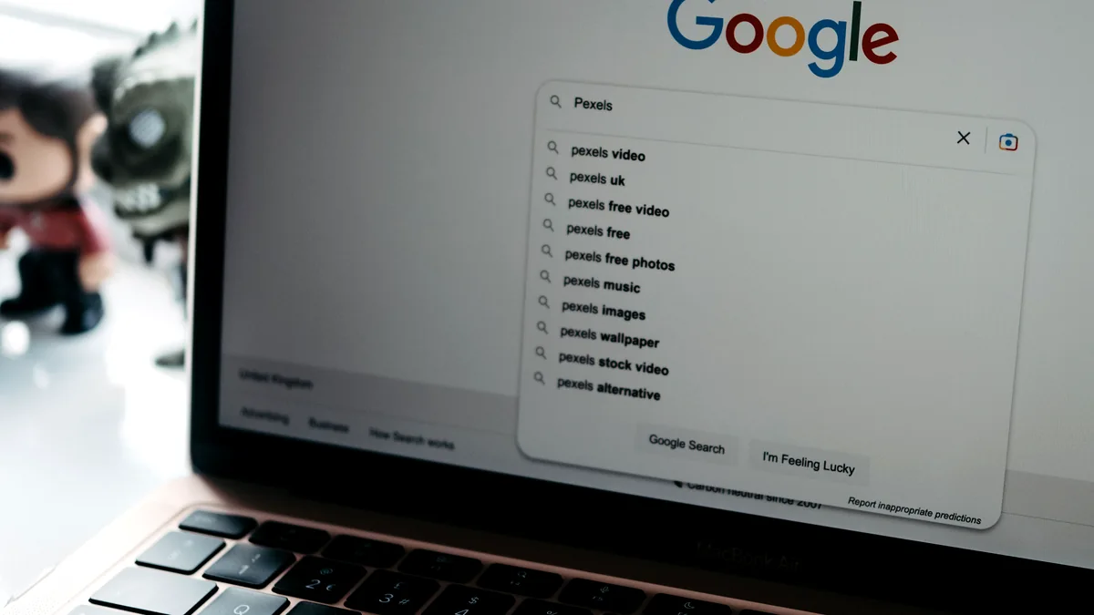 Laptop screen displaying a Google search results page
